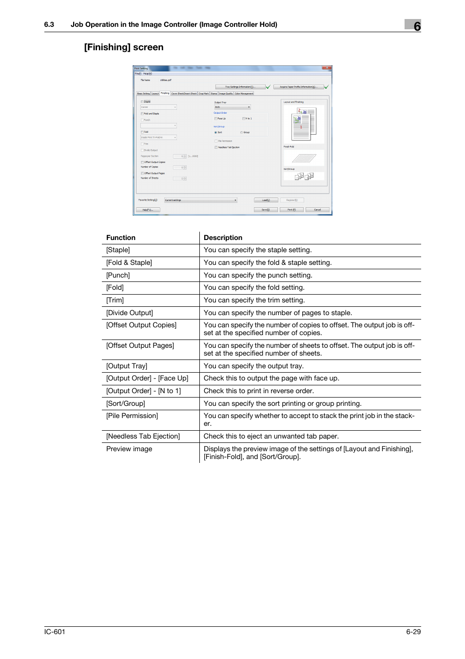 Finishing] screen, Finishing] screen -29 | Konica Minolta bizhub PRESS C7000P User Manual | Page 67 / 105