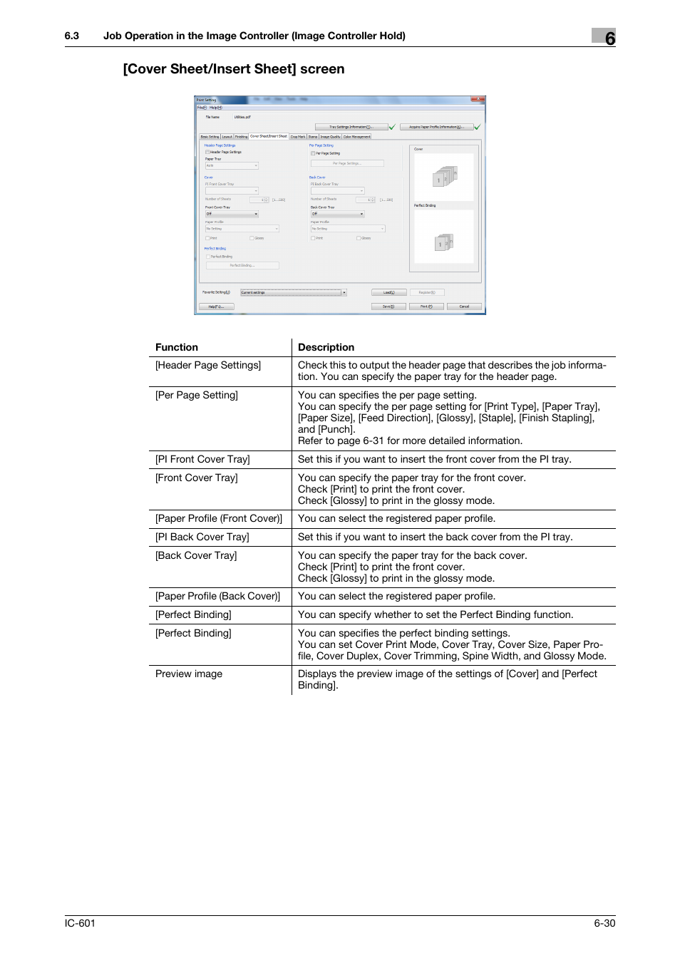 Cover sheet/insert sheet] screen, Cover sheet/insert sheet] screen -30 | Konica Minolta bizhub PRESS C7000P User Manual | Page 68 / 105