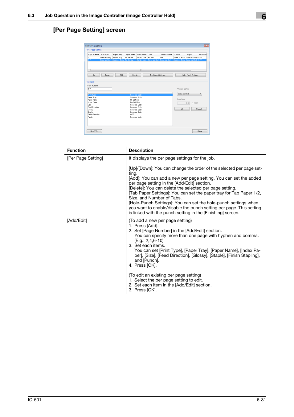 Per page setting] screen | Konica Minolta bizhub PRESS C7000P User Manual | Page 69 / 105