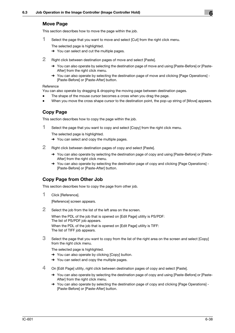 Move page, Copy page, Copy page from other job | Konica Minolta bizhub PRESS C7000P User Manual | Page 76 / 105