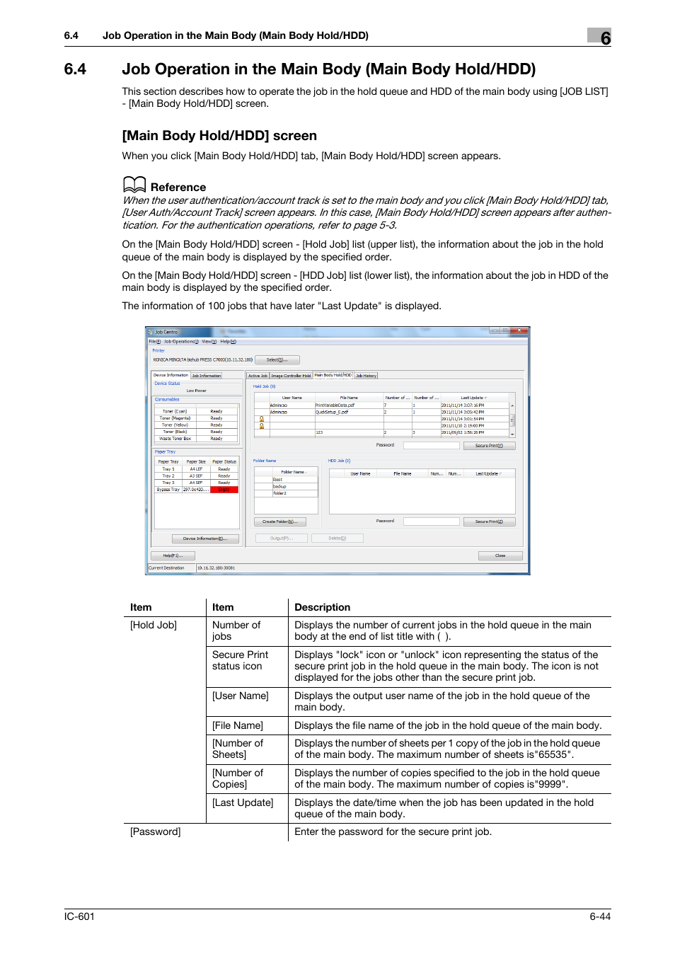 Main body hold/hdd] screen | Konica Minolta bizhub PRESS C7000P User Manual | Page 82 / 105