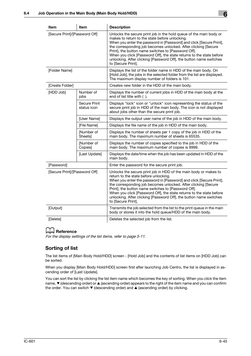 Sorting of list, Sorting of list -45 | Konica Minolta bizhub PRESS C7000P User Manual | Page 83 / 105