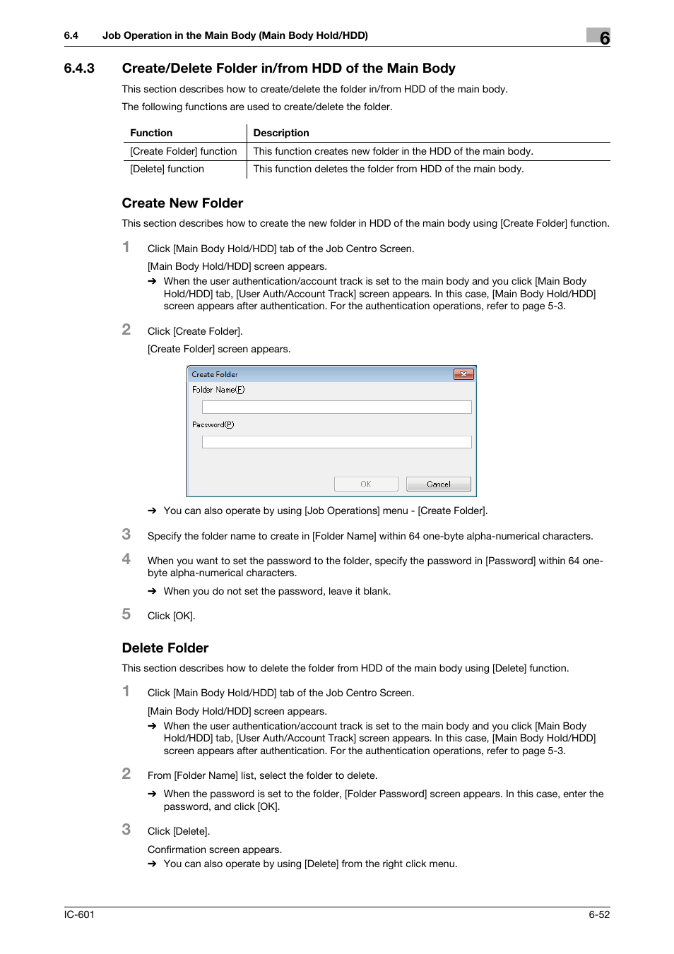 Create new folder, Delete folder | Konica Minolta bizhub PRESS C7000P User Manual | Page 90 / 105