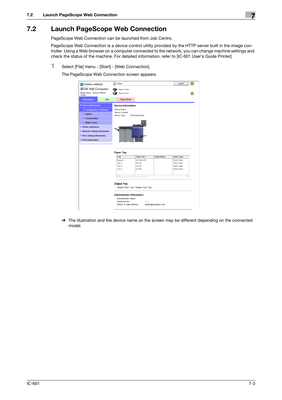 2 launch pagescope web connection | Konica Minolta bizhub PRESS C7000P User Manual | Page 96 / 105