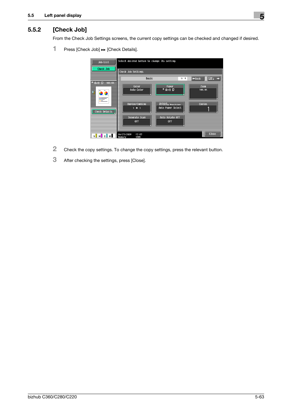 2 [check job, Check job] -63, P. 5-63 | Konica Minolta BIZHUB C360 User Manual | Page 120 / 285