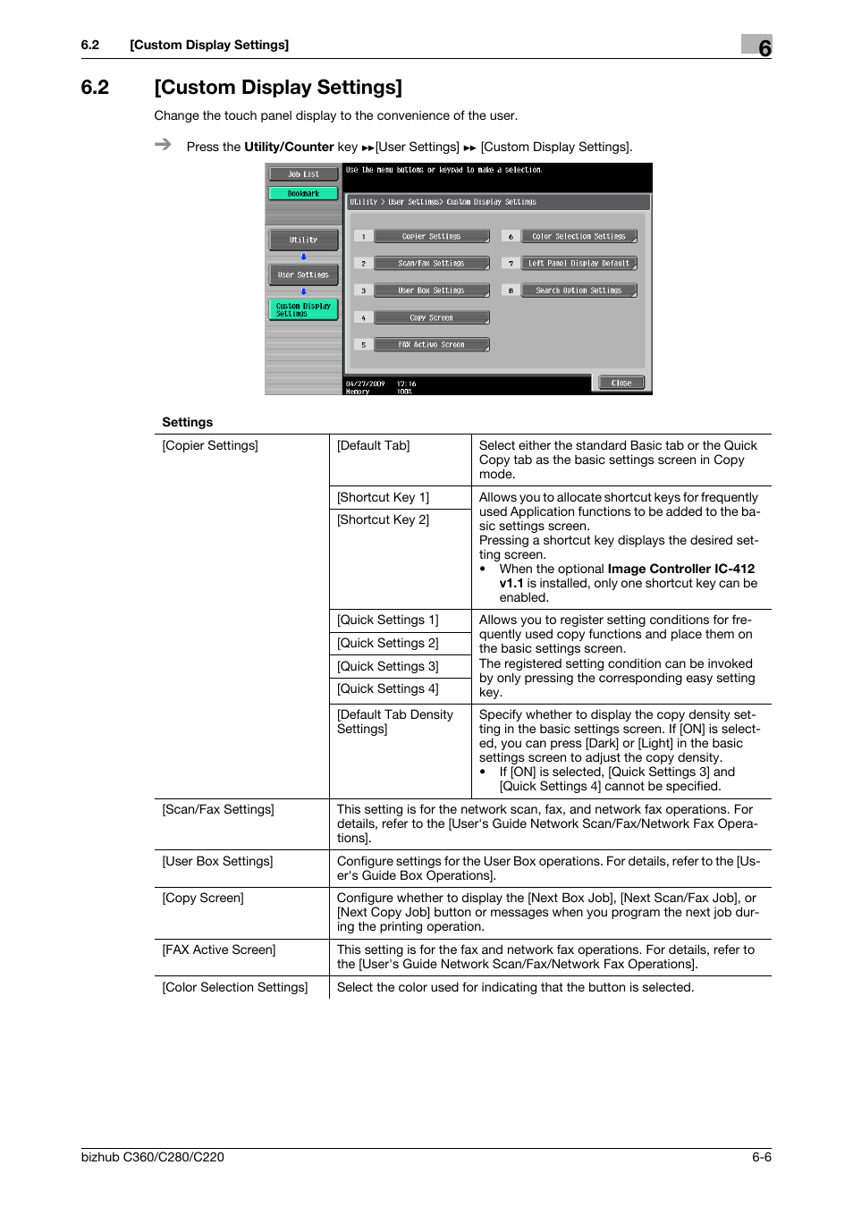 2 [custom display settings, Custom display settings] -6 | Konica Minolta BIZHUB C360 User Manual | Page 126 / 285