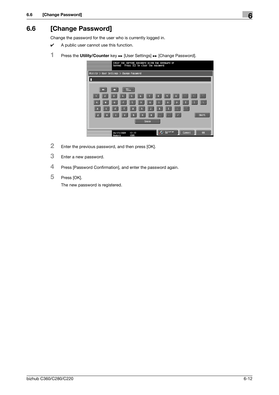 6 [change password, Change password] -12 | Konica Minolta BIZHUB C360 User Manual | Page 132 / 285