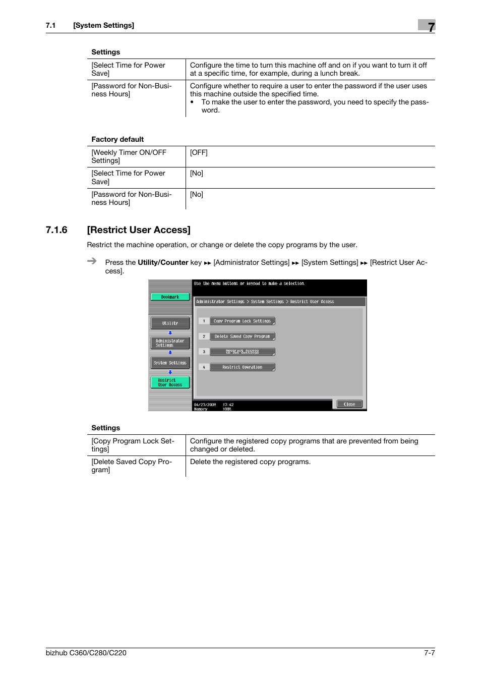 6 [restrict user access, Restrict user access] -7 | Konica Minolta BIZHUB C360 User Manual | Page 144 / 285