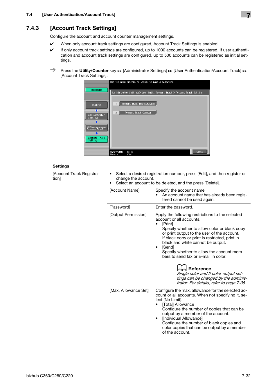 3 [account track settings, Account track settings] -32 | Konica Minolta BIZHUB C360 User Manual | Page 169 / 285