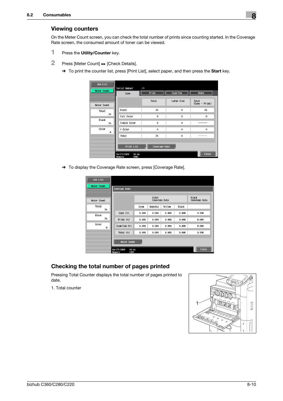 Viewing counters | Konica Minolta BIZHUB C360 User Manual | Page 200 / 285