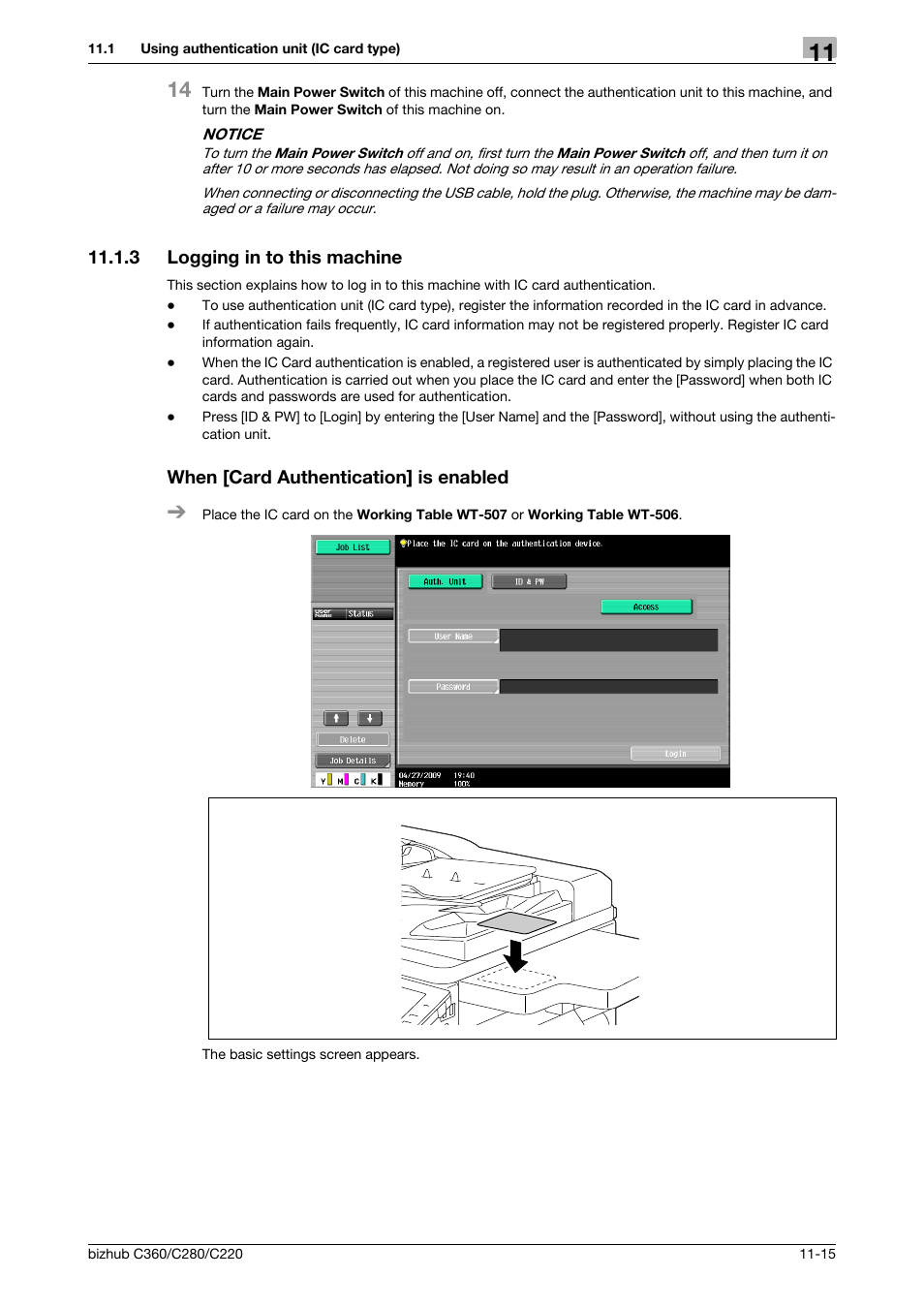 3 logging in to this machine, When [card authentication] is enabled | Konica Minolta BIZHUB C360 User Manual | Page 248 / 285