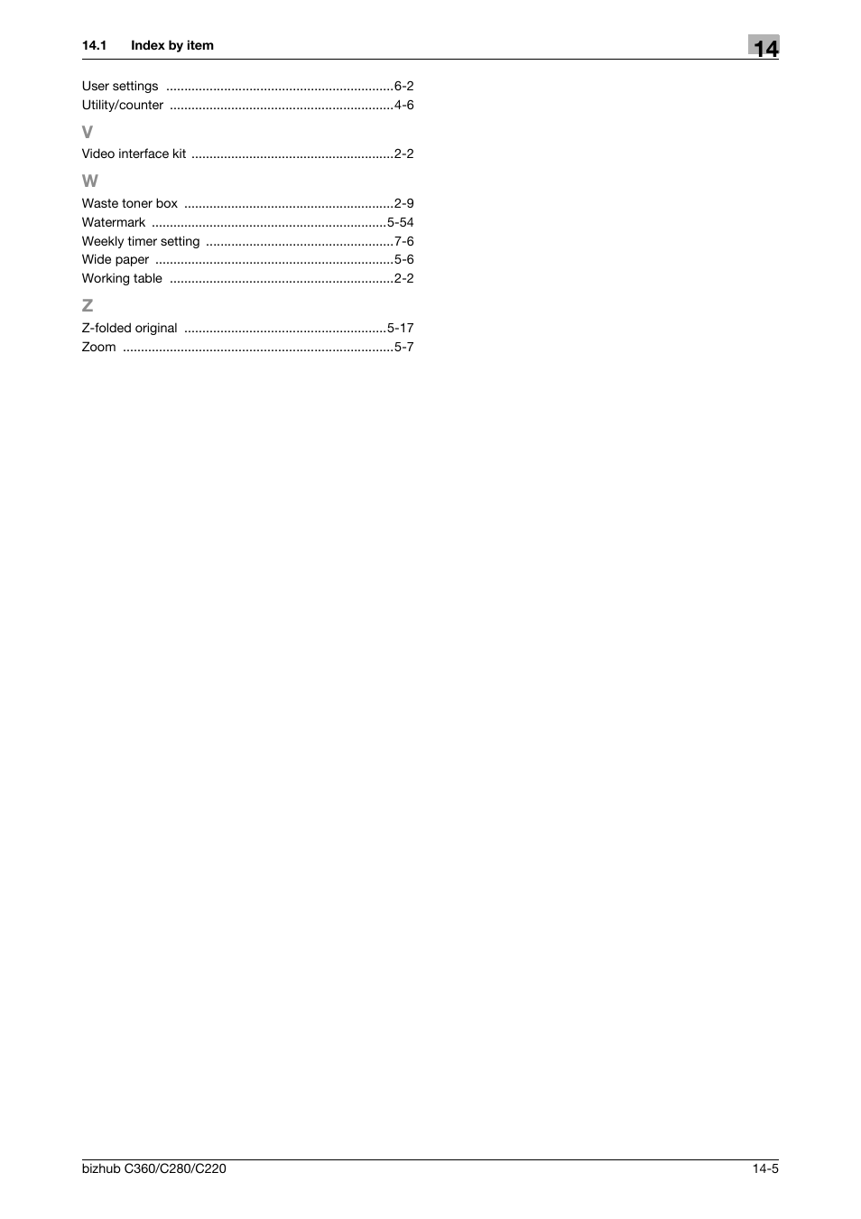 V to z | Konica Minolta BIZHUB C360 User Manual | Page 279 / 285