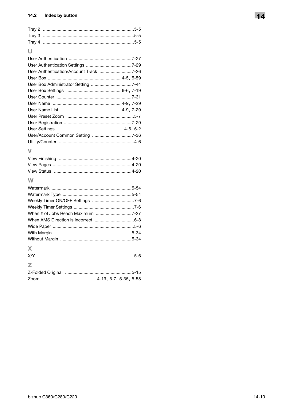 U to z | Konica Minolta BIZHUB C360 User Manual | Page 284 / 285