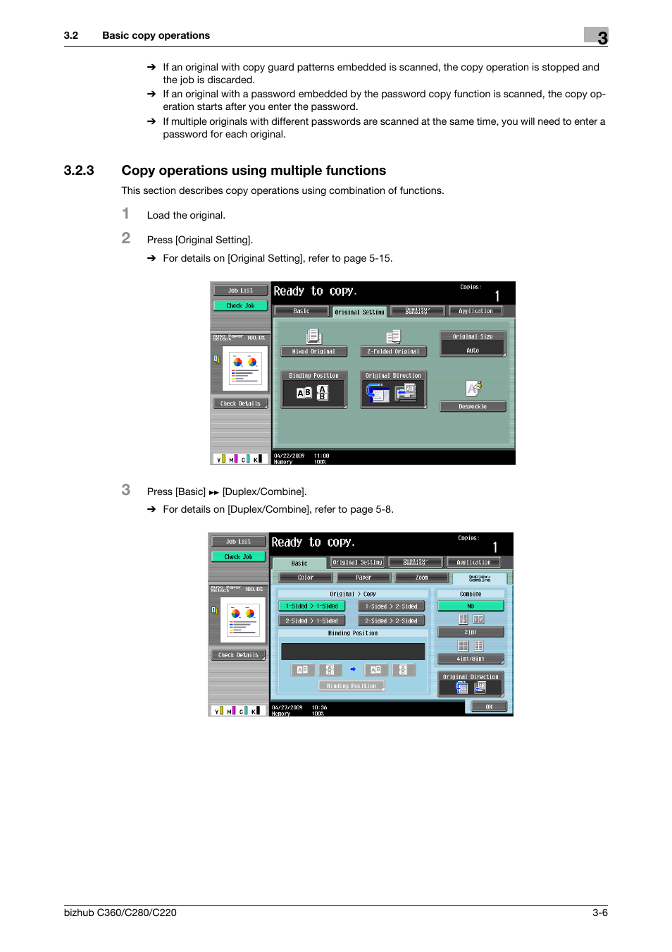 3 copy operations using multiple functions, Copy operations using multiple functions -6 | Konica Minolta BIZHUB C360 User Manual | Page 35 / 285