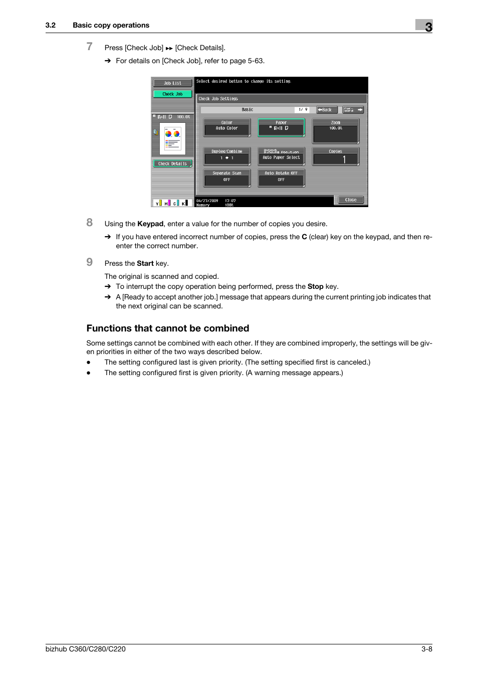 Functions that cannot be combined, Functions that cannot be combined -8 | Konica Minolta BIZHUB C360 User Manual | Page 37 / 285