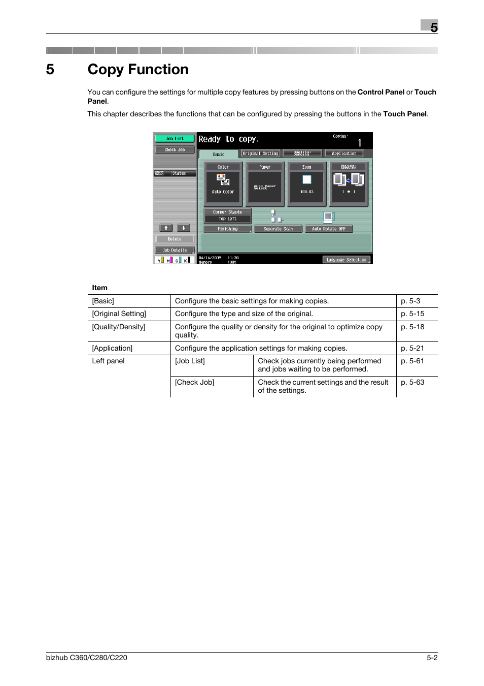 5 copy function, Copy function, 5copy function | Konica Minolta BIZHUB C360 User Manual | Page 59 / 285