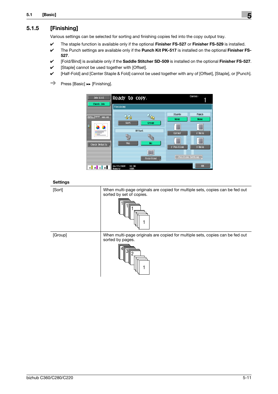 5 [finishing, Finishing] -11, P. 5-11 | Konica Minolta BIZHUB C360 User Manual | Page 68 / 285