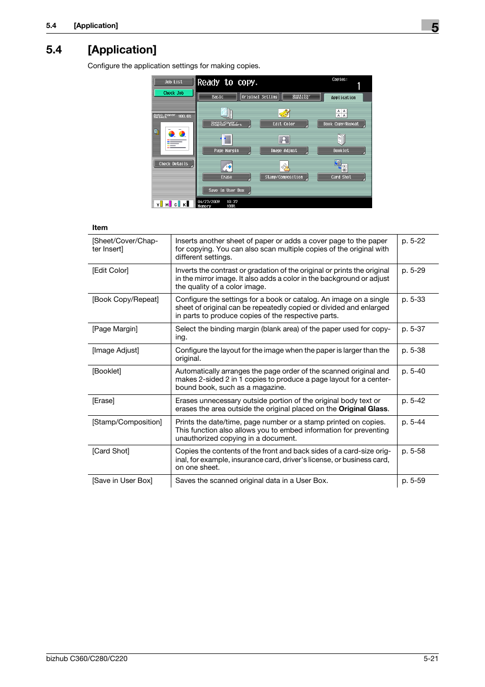 4 [application, Application] -21, P. 5-21 | Konica Minolta BIZHUB C360 User Manual | Page 78 / 285