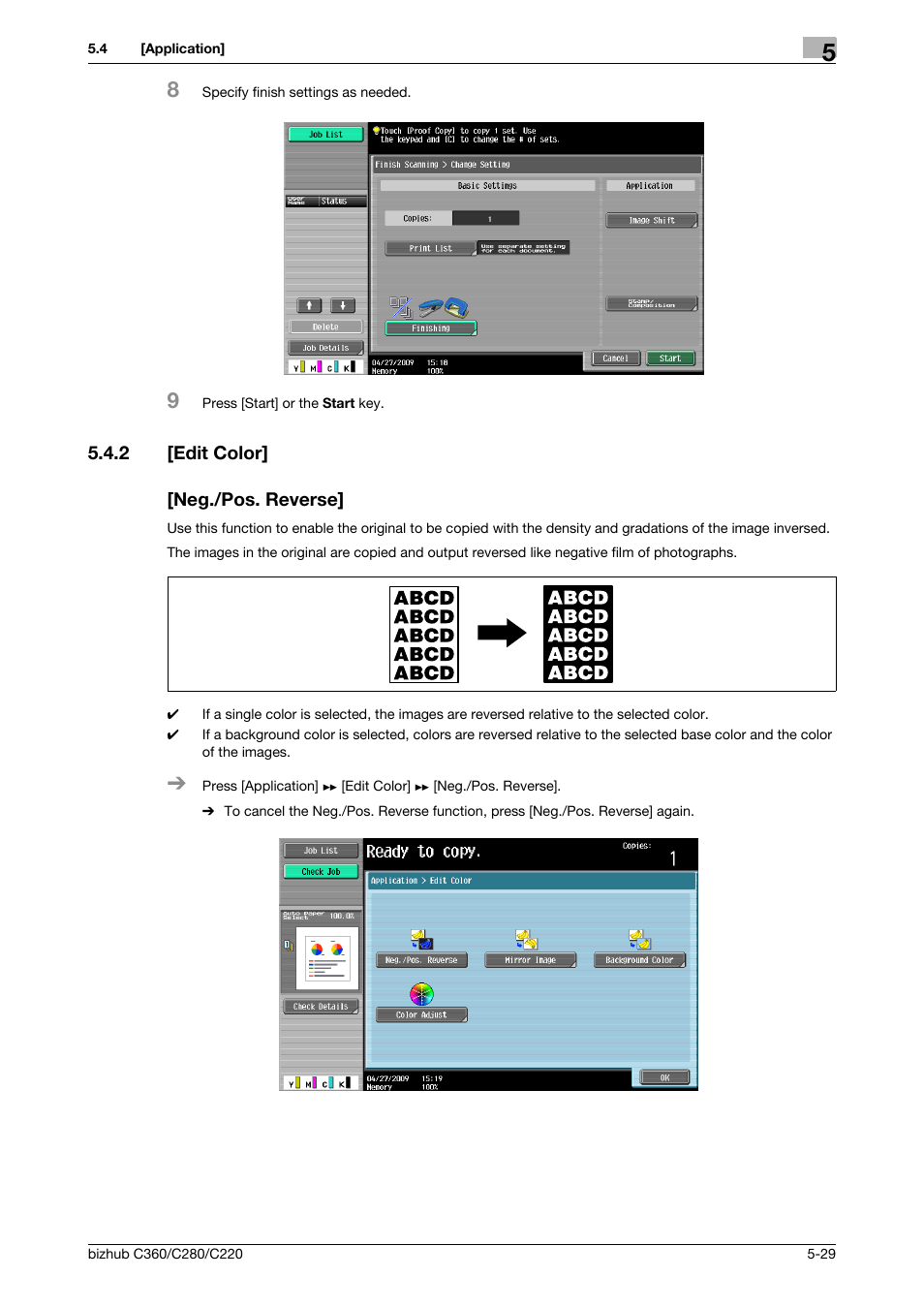 2 [edit color, Neg./pos. reverse, Edit color] -29 [neg./pos. reverse] -29 | P. 5-29 | Konica Minolta BIZHUB C360 User Manual | Page 86 / 285