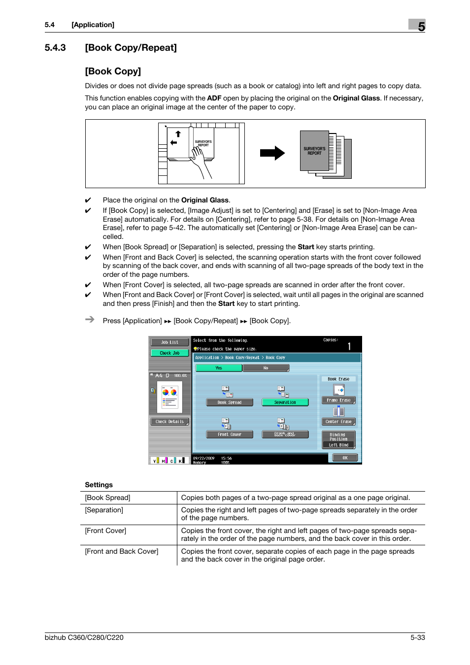 3 [book copy/repeat, Book copy, Book copy/repeat] -33 [book copy] -33 | P. 5-33, 3 [book copy/repeat] [book copy | Konica Minolta BIZHUB C360 User Manual | Page 90 / 285