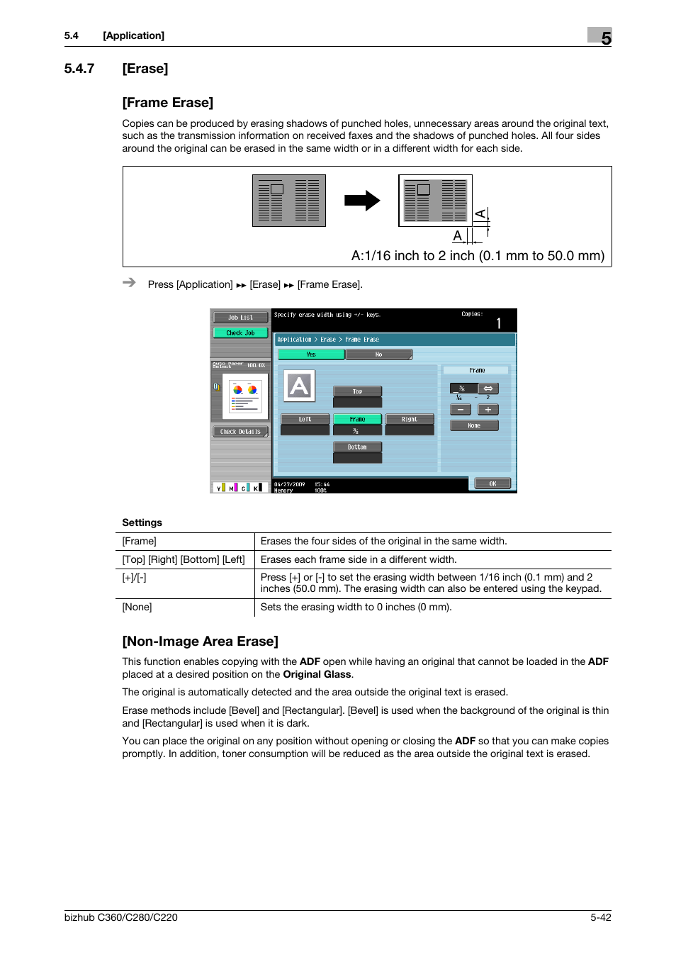 7 [erase, Frame erase, Non-image area erase | P. 5-42 | Konica Minolta BIZHUB C360 User Manual | Page 99 / 285