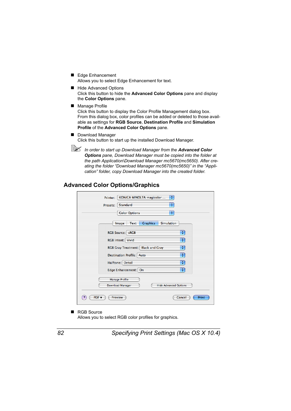 Advanced color options/graphics, Advanced color options/graphics 82 | Konica Minolta magicolor 5650 User Manual | Page 102 / 430