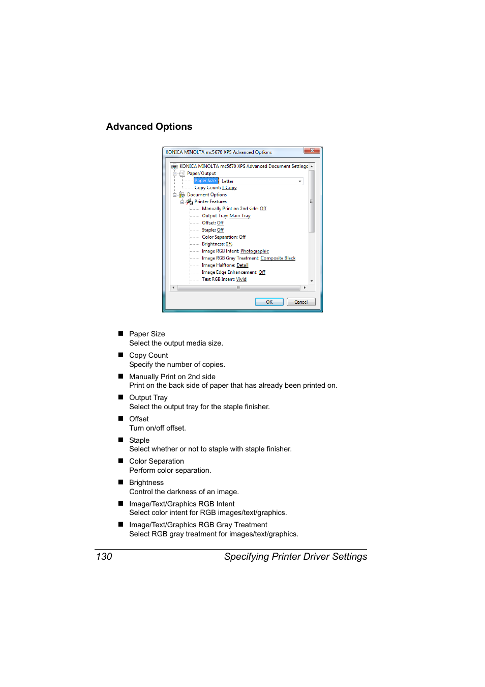 Advanced options, Advanced options 130 | Konica Minolta magicolor 5650 User Manual | Page 150 / 430