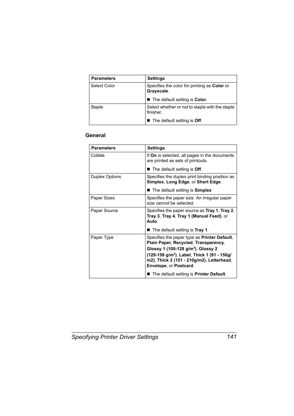 General, General 141, Specifying printer driver settings 141 | Konica Minolta magicolor 5650 User Manual | Page 161 / 430