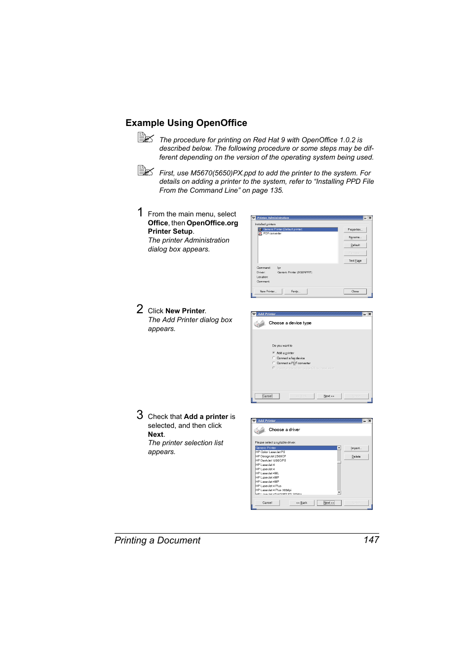 Example using openoffice, Example using openoffice 147 | Konica Minolta magicolor 5650 User Manual | Page 167 / 430