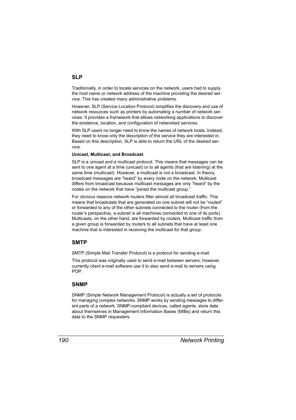 Smtp, Snmp, Slp 190 smtp 190 snmp 190 | Konica Minolta magicolor 5650 User Manual | Page 210 / 430