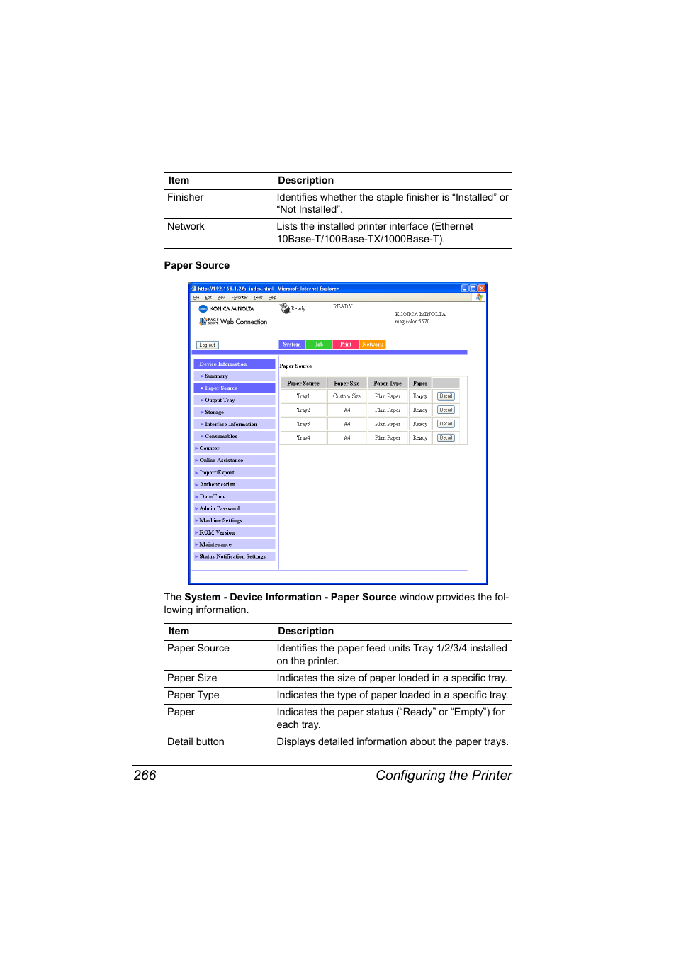 Configuring the printer 266 | Konica Minolta magicolor 5650 User Manual | Page 286 / 430