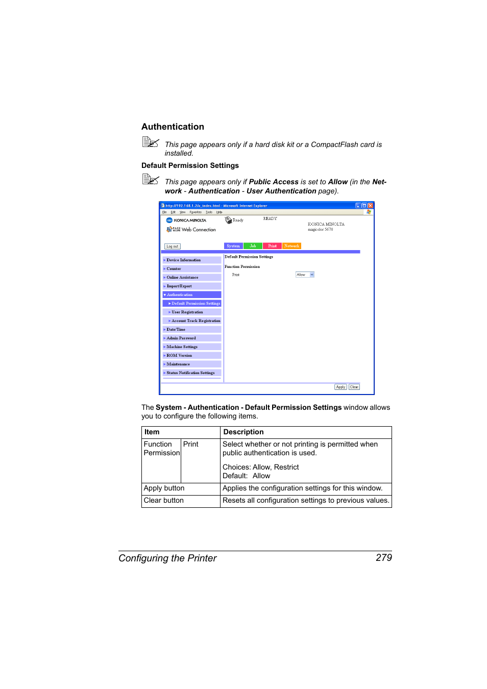 Authentication, Authentication 279 | Konica Minolta magicolor 5650 User Manual | Page 299 / 430