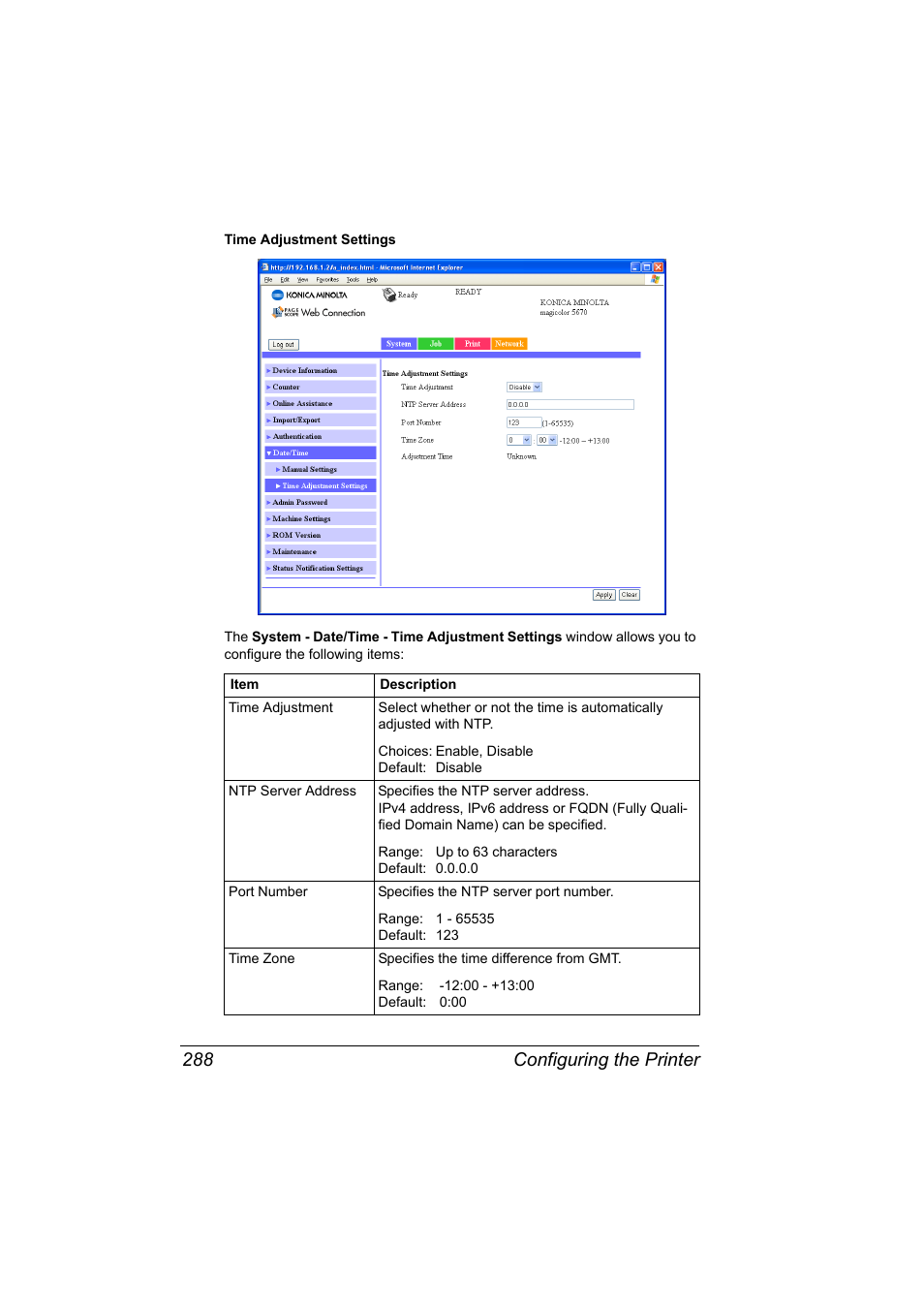 Configuring the printer 288 | Konica Minolta magicolor 5650 User Manual | Page 308 / 430