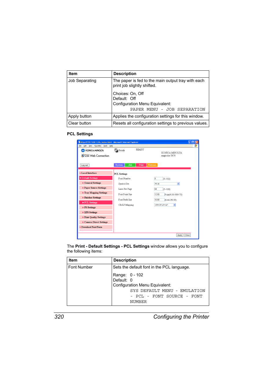 Configuring the printer 320 | Konica Minolta magicolor 5650 User Manual | Page 340 / 430