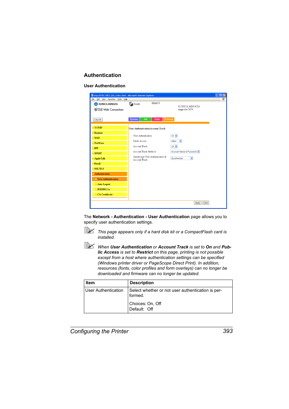 Authentication, Authentication 393 | Konica Minolta magicolor 5650 User Manual | Page 413 / 430
