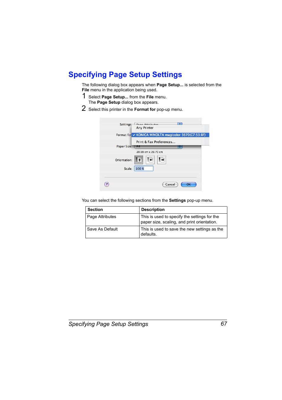 Specifying page setup settings | Konica Minolta magicolor 5650 User Manual | Page 87 / 430