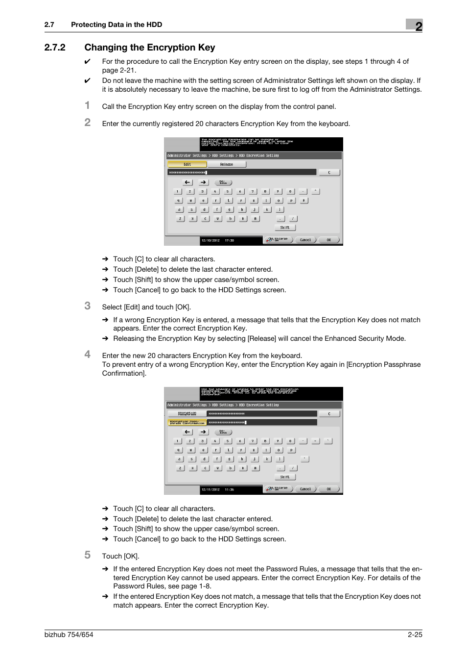 2 changing the encryption key, Changing the encryption key -25 | Konica Minolta bizhub 754 User Manual | Page 37 / 59