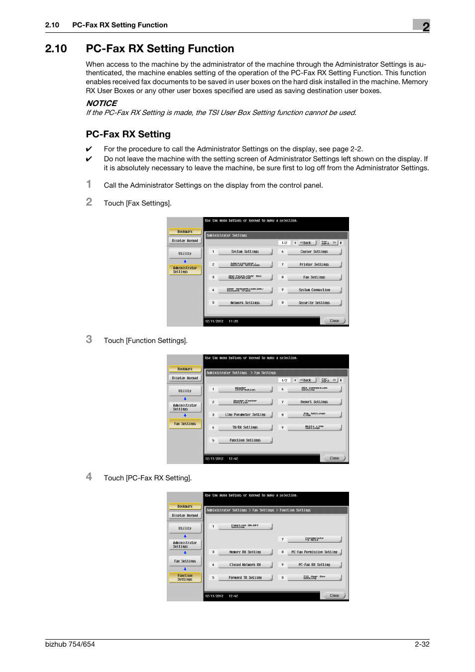 10 pc-fax rx setting function, Pc-fax rx setting | Konica Minolta bizhub 754 User Manual | Page 44 / 59
