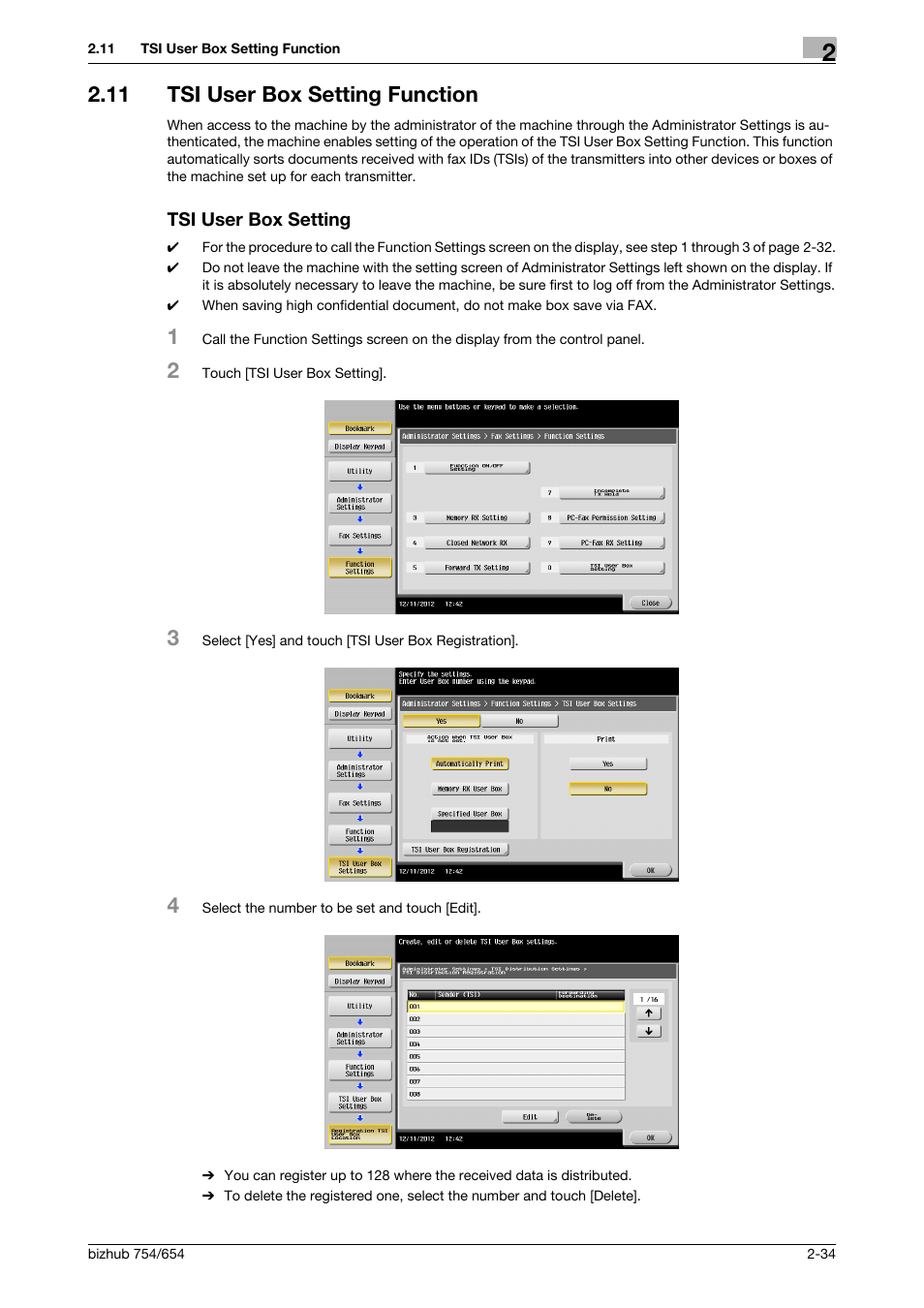 11 tsi user box setting function, Tsi user box setting | Konica Minolta bizhub 754 User Manual | Page 46 / 59