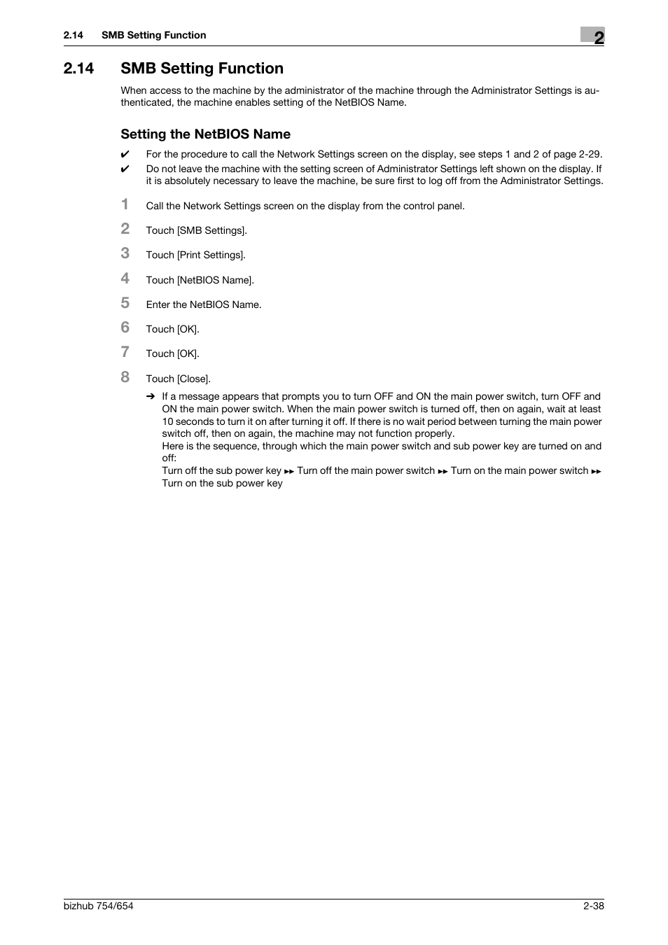 14 smb setting function, Setting the netbios name | Konica Minolta bizhub 754 User Manual | Page 50 / 59