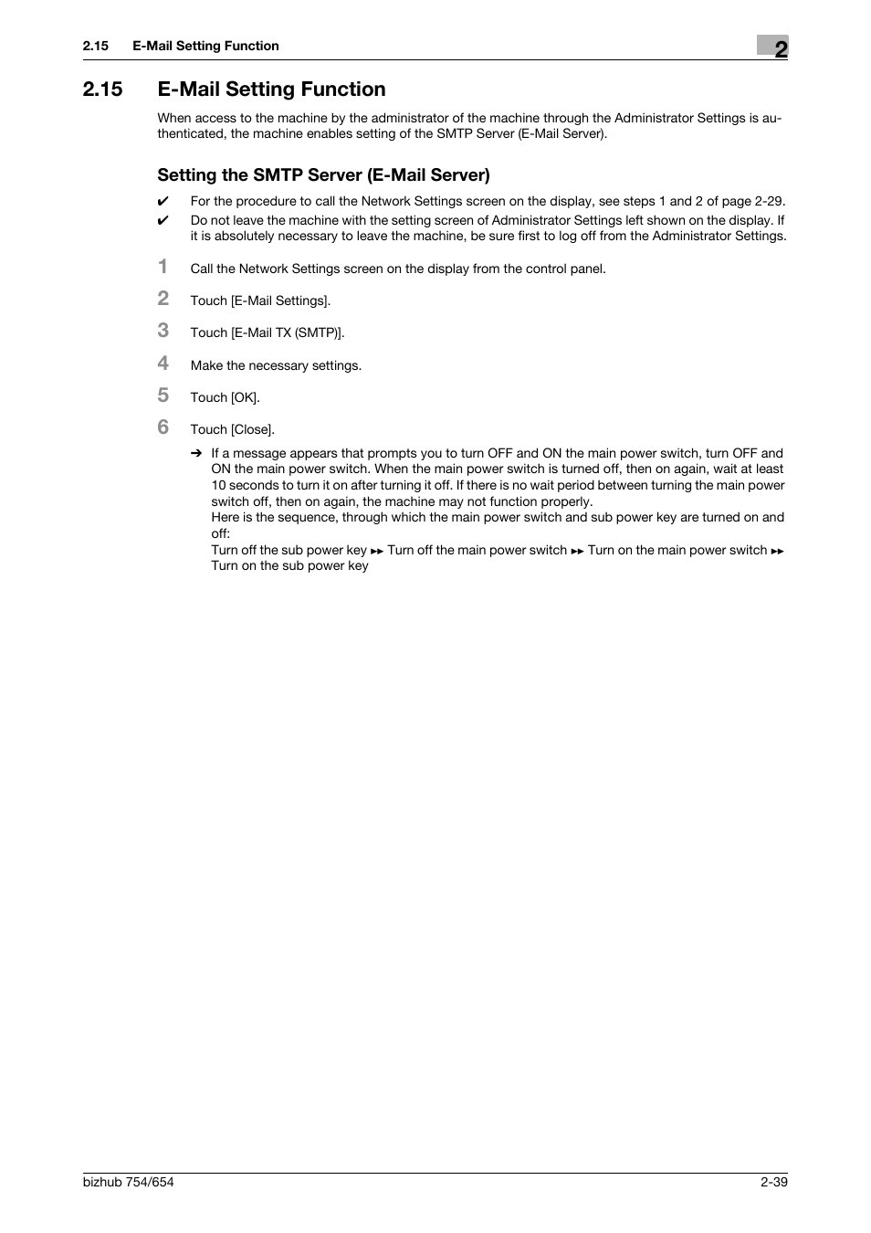 15 e-mail setting function, Setting the smtp server (e-mail server) | Konica Minolta bizhub 754 User Manual | Page 51 / 59