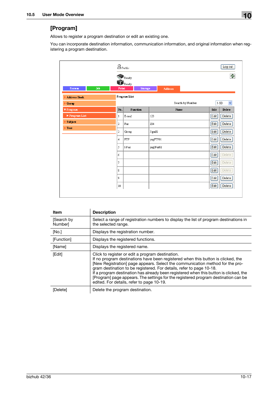 Program, Program] -17 | Konica Minolta bizhub 42 User Manual | Page 133 / 158