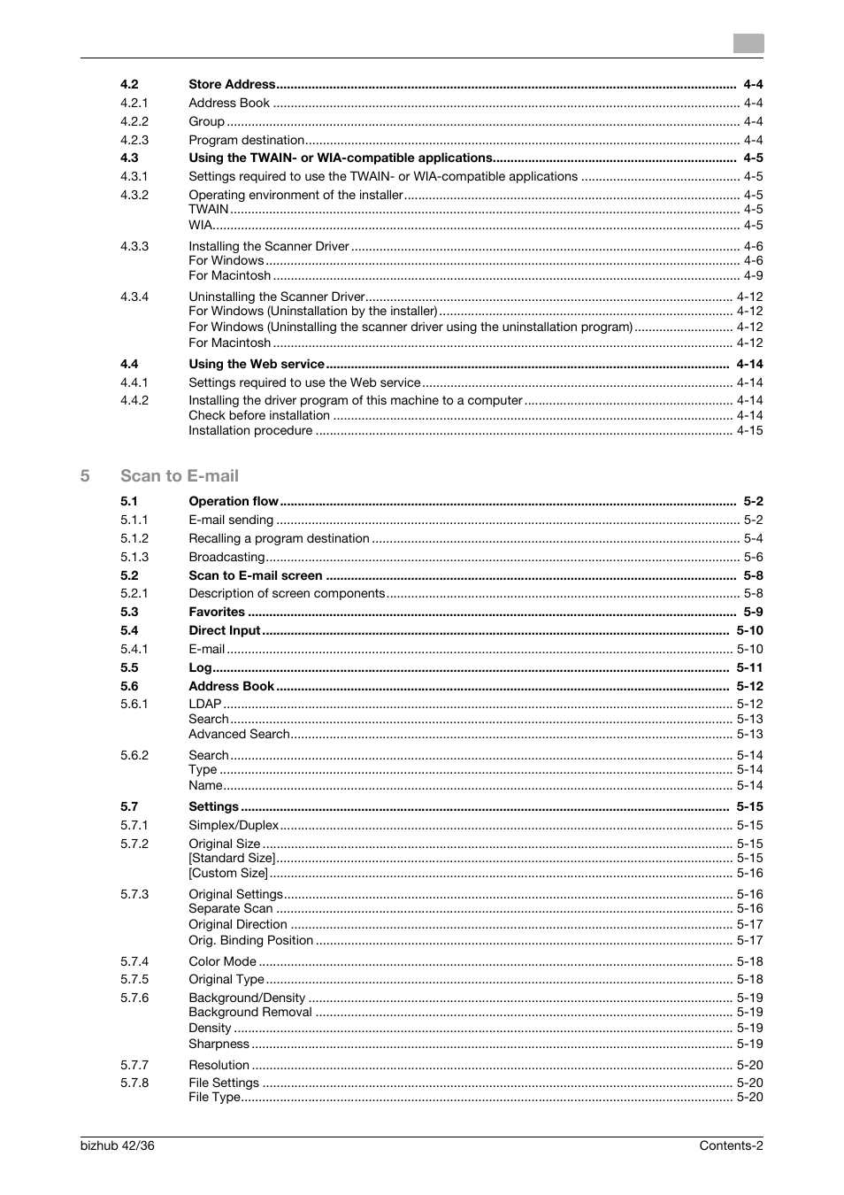 5scan to e-mail | Konica Minolta bizhub 42 User Manual | Page 3 / 158