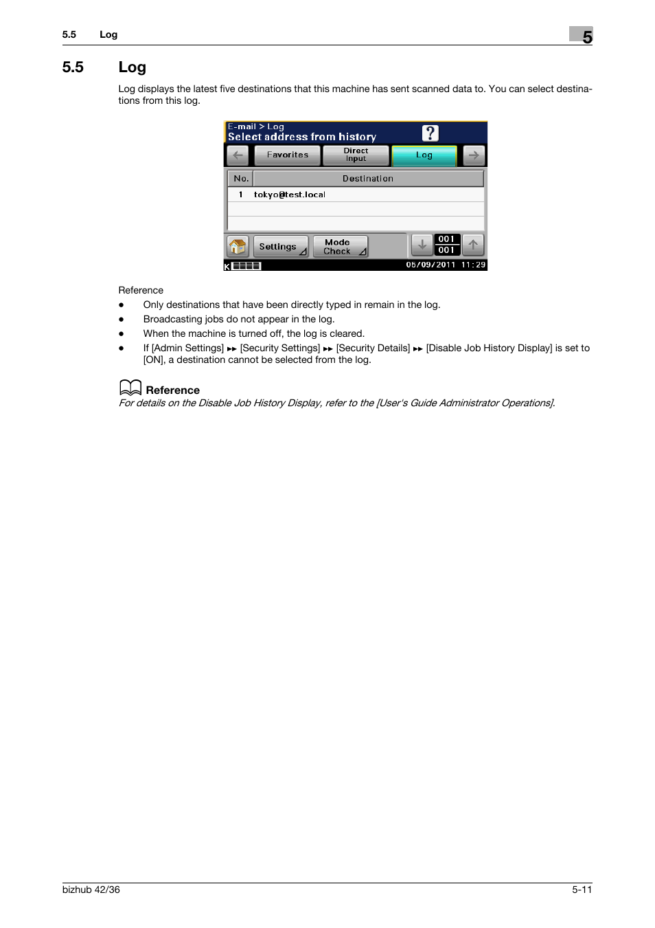 5 log, Log -11, P. 5-11) | P. 5-11 | Konica Minolta bizhub 42 User Manual | Page 53 / 158