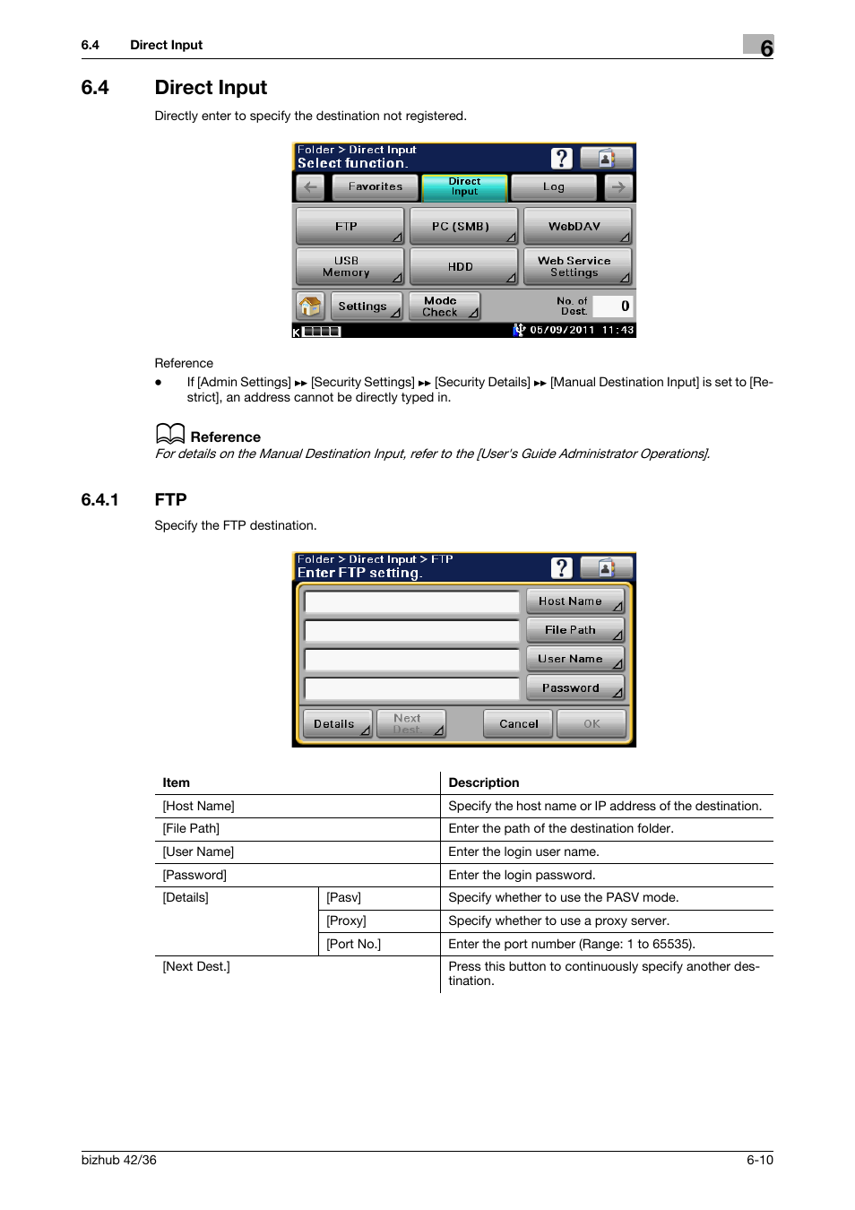 4 direct input, 1 ftp, Direct input -10 | Ftp -10, Put (p. 6-10), P. 6-10 | Konica Minolta bizhub 42 User Manual | Page 77 / 158