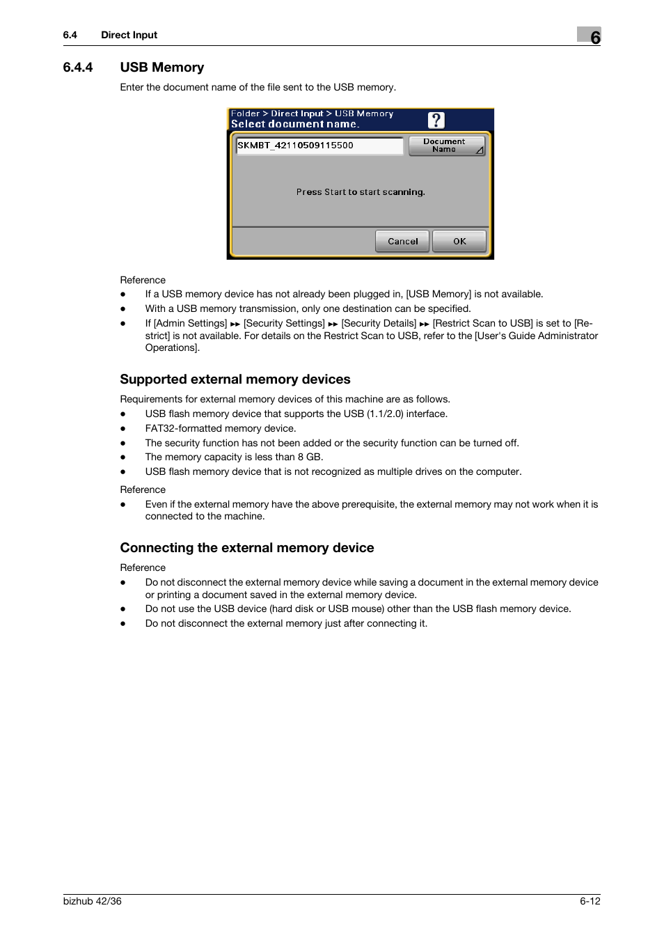 4 usb memory, Supported external memory devices, Connecting the external memory device | Konica Minolta bizhub 42 User Manual | Page 79 / 158