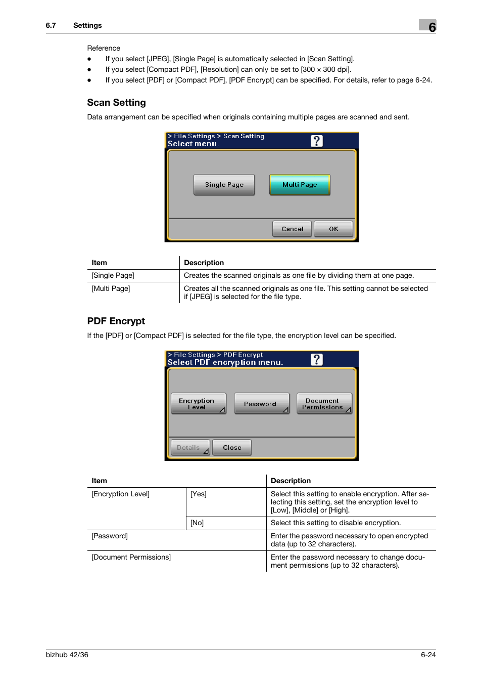 Scan setting, Pdf encrypt, Scan setting -24 pdf encrypt -24 | Konica Minolta bizhub 42 User Manual | Page 91 / 158