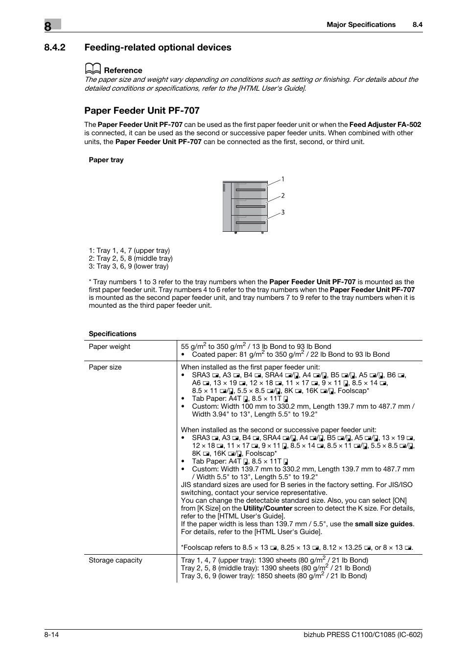 2 feeding-related optional devices, Paper feeder unit pf-707, Feeding-related optional devices -14 | Konica Minolta bizhub PRESS C1085 User Manual | Page 110 / 130