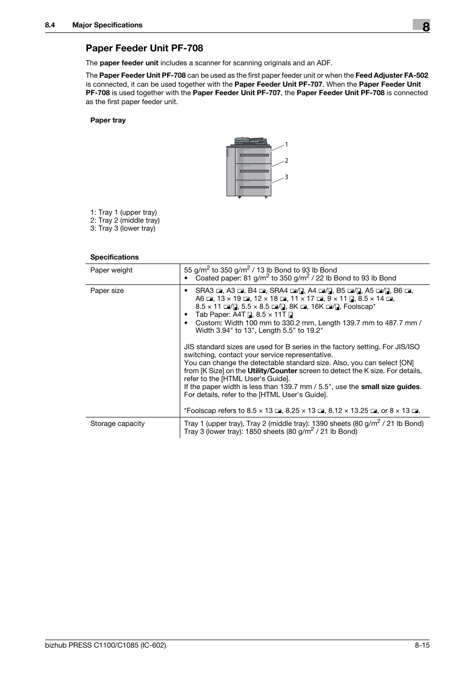 Paper feeder unit pf-708 | Konica Minolta bizhub PRESS C1085 User Manual | Page 111 / 130