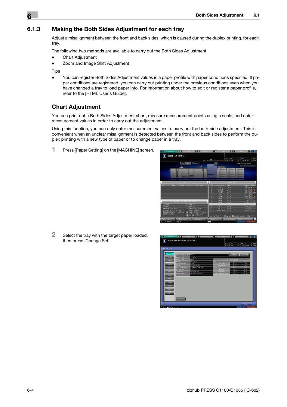 3 making the both sides adjustment for each tray, Chart adjustment, Making the both sides adjustment for each tray -4 | Konica Minolta bizhub PRESS C1085 User Manual | Page 52 / 130